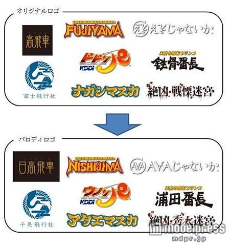 AAAのメンバー名が富士急ハイランドのアトラクションになったパロディロゴ