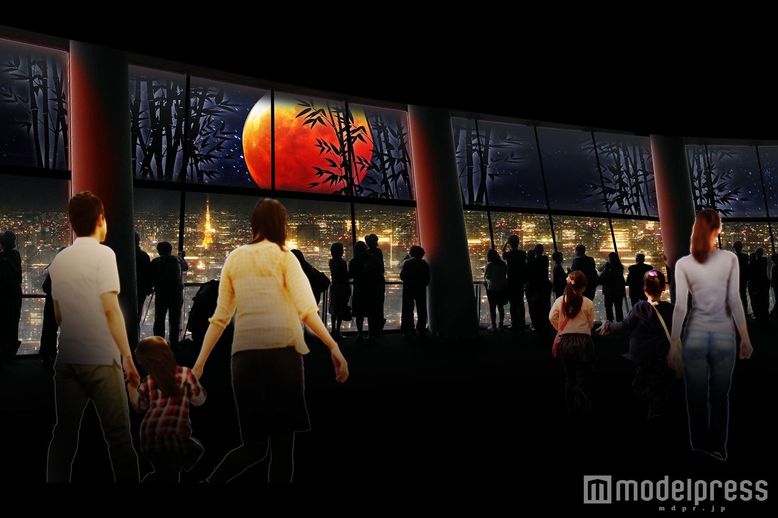 「SKYTREE ROUND THEATER（R）」での新コンテンツ「奇跡の月」上映イメージ※赤枠は「SKYTREE ROUND THEATER（R）」の投影部分（C）TOKYO-SKYTREE