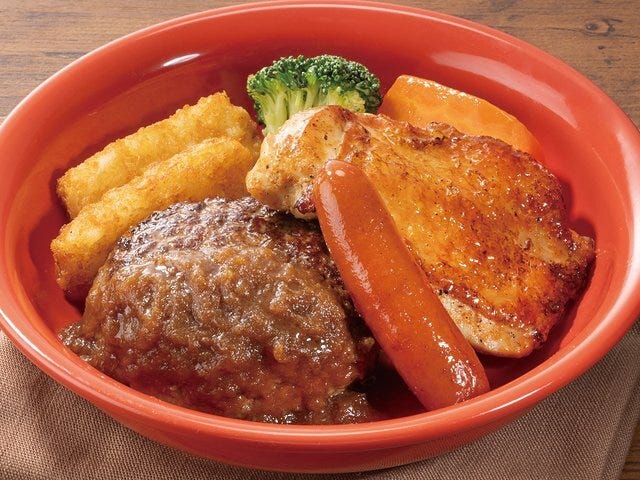 ガストのビーフ100%粗挽き肉厚ステーキ風ハンバーグミックスグリル