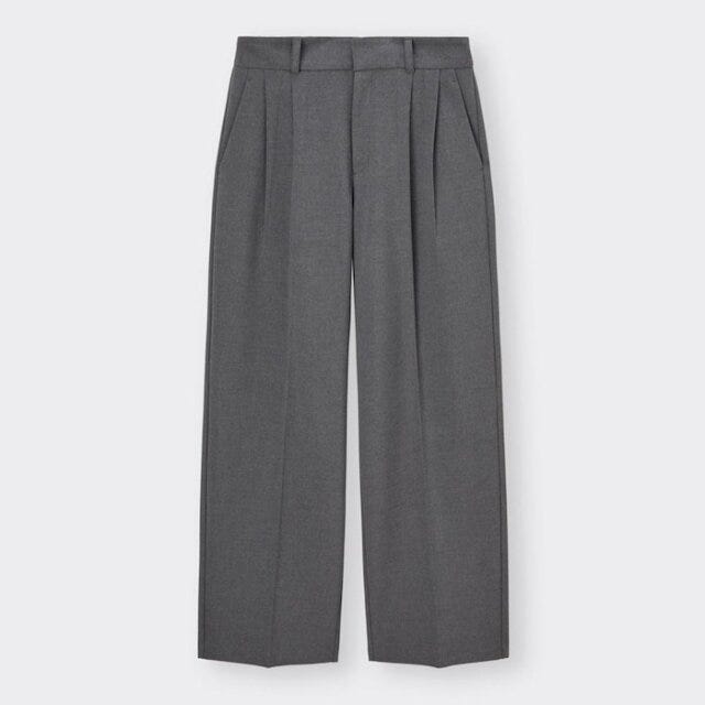 GU 柄ニット ワイドパンツ 今っぽコーデ GUのタックワイドパンツ