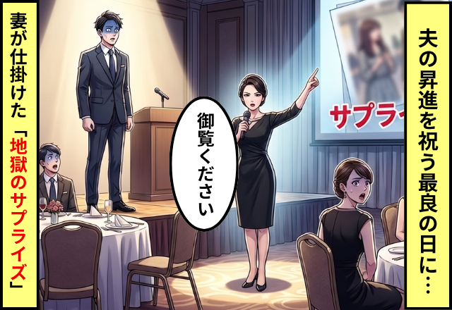夫の昇進会で盛り上がる会場。だが次の瞬間【パッ！】妻が仕掛けた“あるサプライズ”に一同が凍りついたワケ