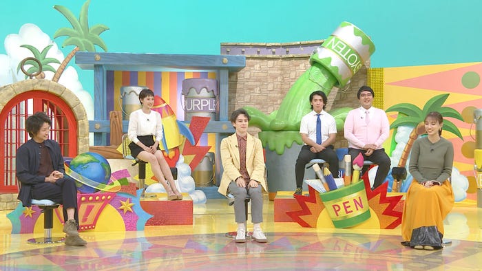 (左から)藤原竜也、馬淵優佳、ウエンツ瑛士、野田クリスタル、村上、滝沢カレン (C)日本テレビ