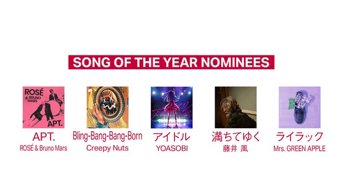 「MUSIC AWARDS JAPAN 2025」最優秀楽曲賞ノミネート一覧(提供写真)