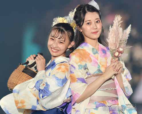 「今日好き」柚来しいな&松村キサラ、笑顔が眩しい 浴衣姿で会場彩る<関西コレクション2022A/W>