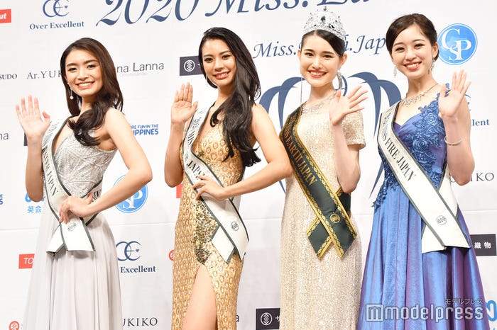 (左から)「2020ミス・ウォーター・ジャパン」桝田奈津子さん、「2020ミス・エアー・ジャパン」塙江里奈さん、「2020ミス・アース・ジャパン」東出あんなさん、「2020ミス・ファイヤー・ジャパン」堤渚紗さん(C)モデルプレス