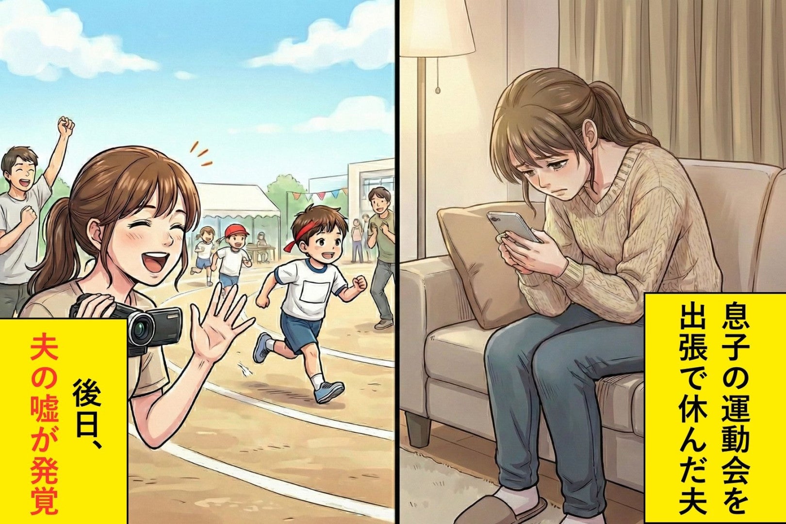 息子の運動会を「出張」で休んだ夫→後日SNSを見たら、同僚とゴルフ場で楽しそうにしている写真を見つけた