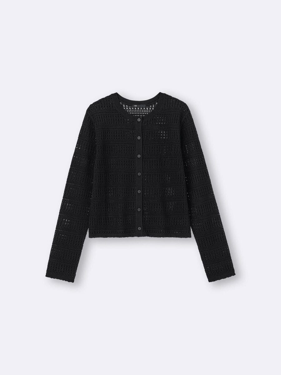 2026gu春黒透かし編みカーディガン