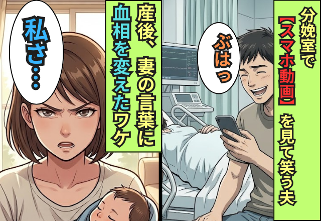 分娩室で苦しむ妻をよそに【スマホ動画】を見て笑う夫！？しかし産後⇒「私さ…」妻の言葉に血相を変えたワケ
