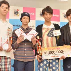 左から:飯作雄太郎さん(武井壮賞)、辻岡甚佐さん(スターダストプロモーション芸能3部賞、ホリプロ賞)、竹内崚さん(グランプリ)、山川宗一郎(オスカープロモーション モデル本部賞、だいたひかる賞)
