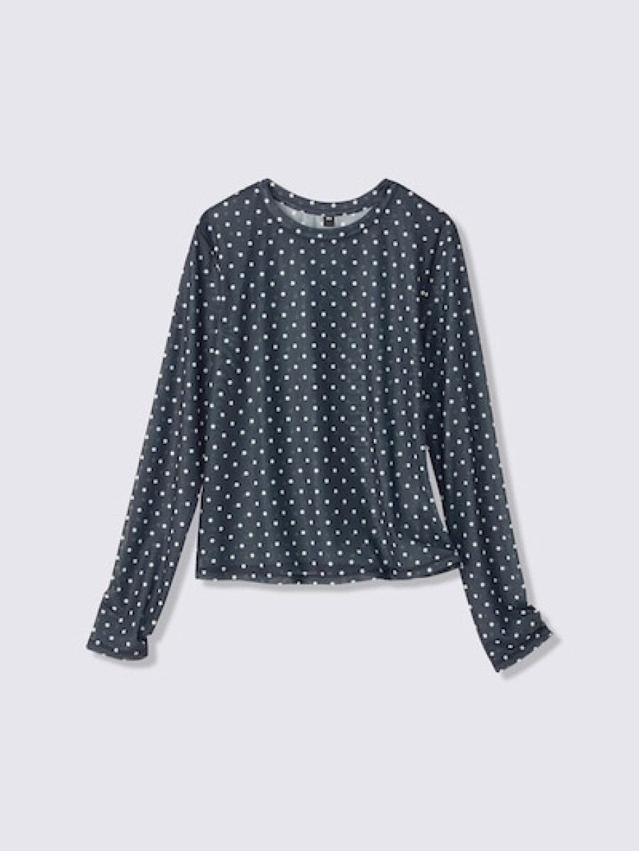黒地に白ドット柄の長袖シアーTシャツ 黒地に白ドット柄の長袖シアーTシャツ