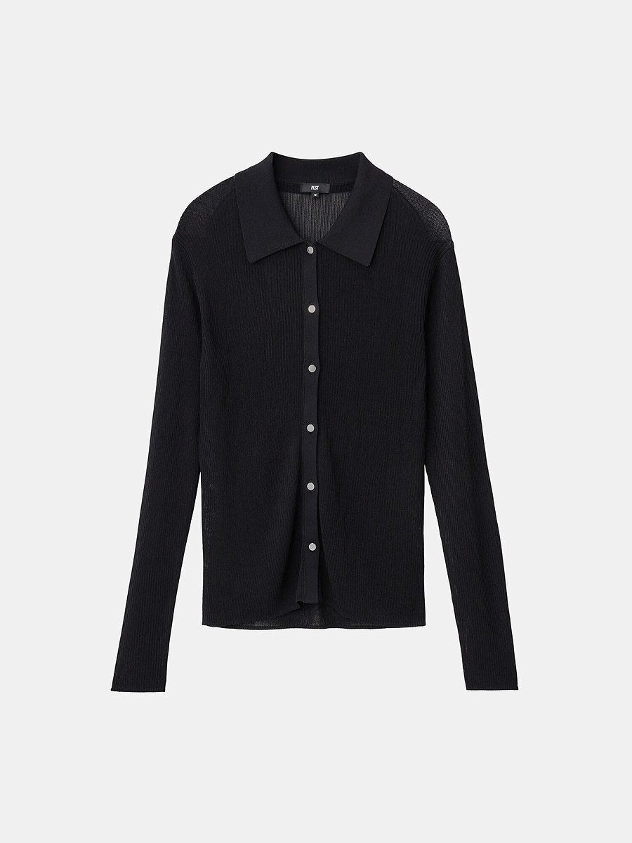 PLSTのレーヨンブレンドシアーポロカーディガン