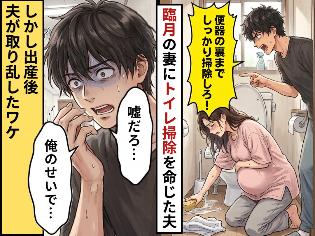 「便器の後ろまで磨け！」臨月の妻にトイレ掃除を命じた夫。しかし出産後⇒「嘘だろ…俺のせいで…」夫が取り乱したワケ