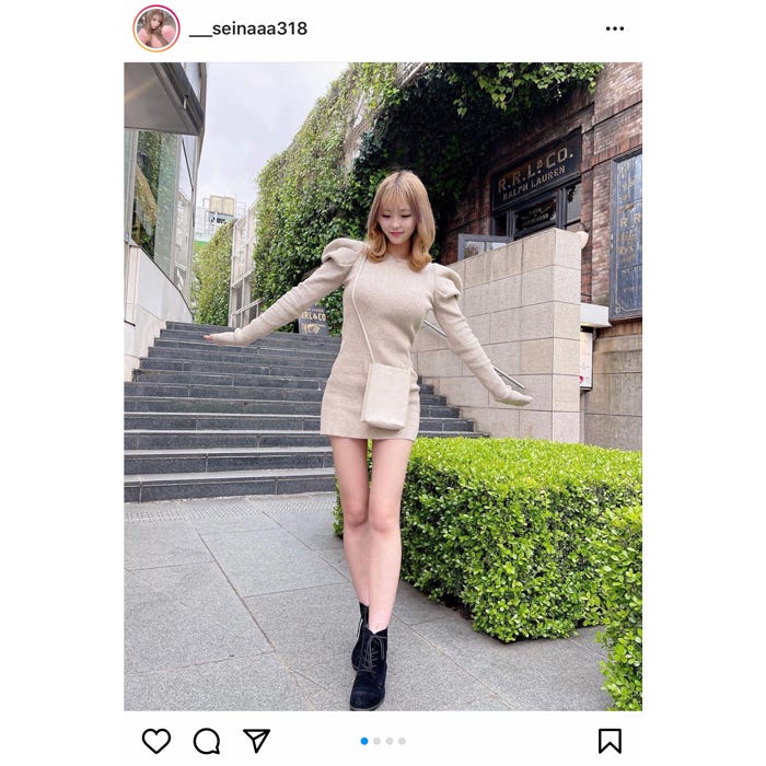 聖菜 春らしいガーリーなニットワンピで謎ポーズ スタイルいいし 綺麗な足 モデルプレス 聖菜 春らしいガーリーなニットワンピで謎ポーズ スタイルいいし 綺麗な足 モデルプレス