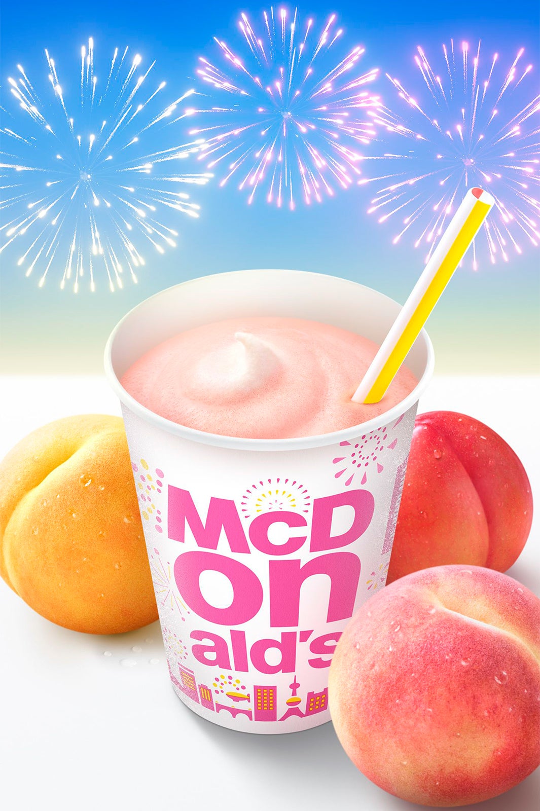 マクドナルド、夏の定番“桃シェイク”が進化！3種の桃果汁で益々ジューシーに