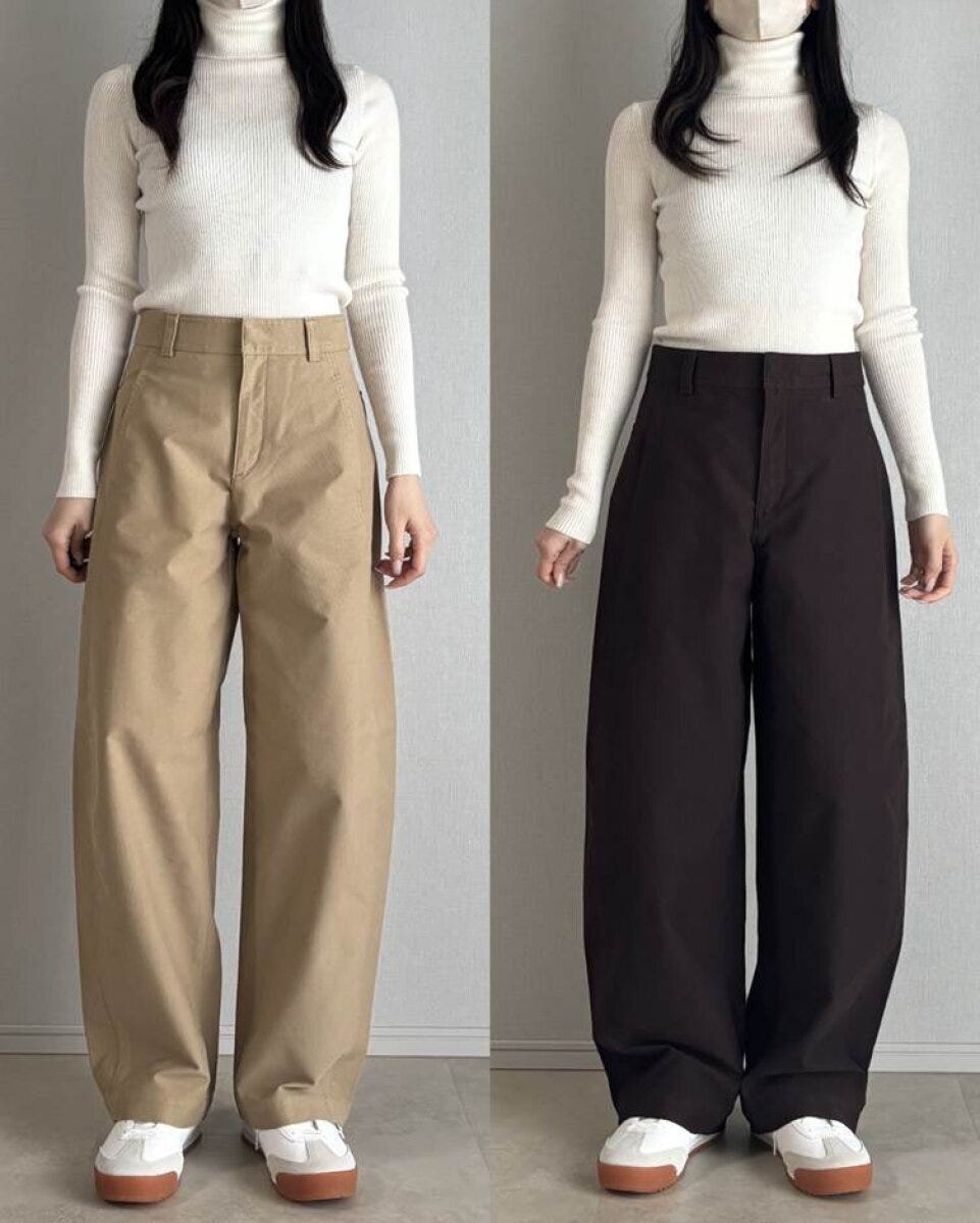 ユニクロジャージーバレルレッグパンツ　XS,Sサイズ比較　正面