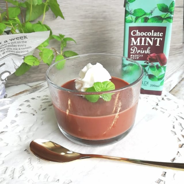 カルディのチョコミントドリンクをプリンにアレンジ