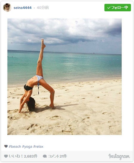 テラハ島袋聖南、ビキニで大胆開脚ショット披露「スタイル憧れる」の声