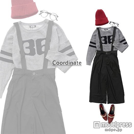 ニット帽をONすればこなれ感アップ／サスペンダー付きガウチョパンツ「GALSTAR」2,298円（税込）