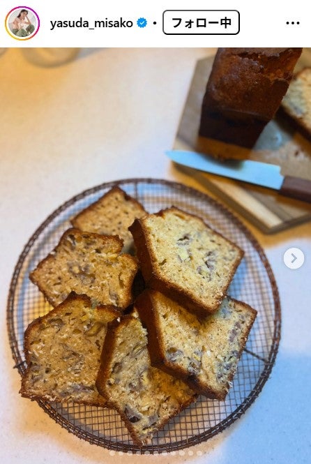 次男と作ったバナナケーキ／安田美沙子Instagram