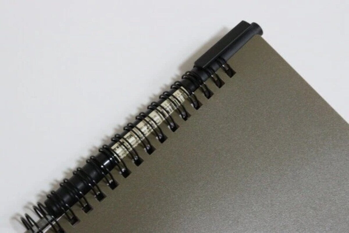 ダイソー　ペンが挟めるリングノート（40枚、B6、モスグリーン、ブルー）　ペン　収納