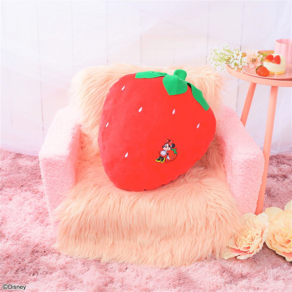 ミニーマウス Strawberry Festa プレミアムいちごクッション(全長約35×18×47cm)