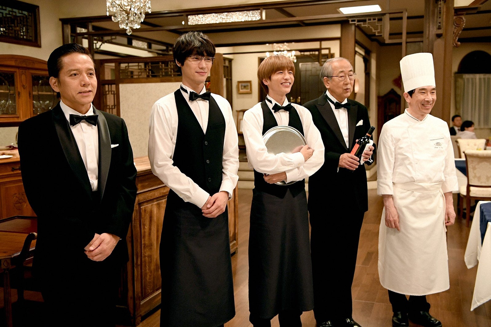 勝村政信、福士蒼汰、志尊淳、岸部一徳、段田安則／「Heaven？～ご苦楽レストラン～」第9話より（C）TBS