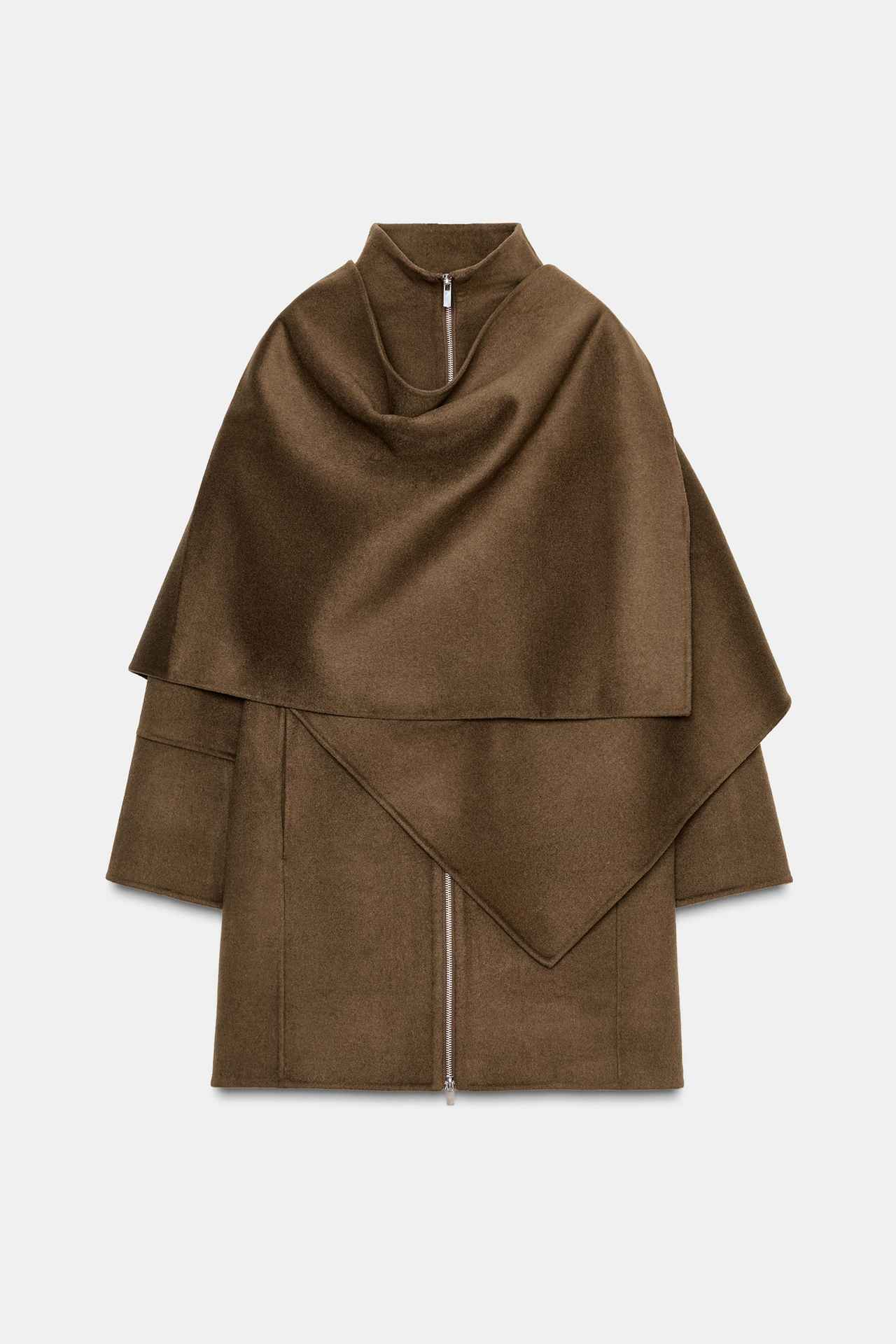 完売品 ZARA ウールショートスカーフコート ミンク M タグ付き ウール