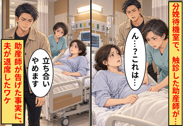 分娩待機室で、触診した助産師「ん…？これは…」告げた事実に⇒「立ち会いやめます」夫が退席したワケ