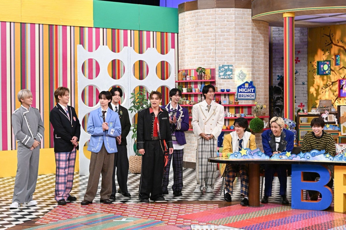 （左から）大倉空人、カイ、志賀李玖、高田彪我、近藤駿太、TETTA、曽野舜太、FUMINORI、古川毅、塩崎太智（C）TBS