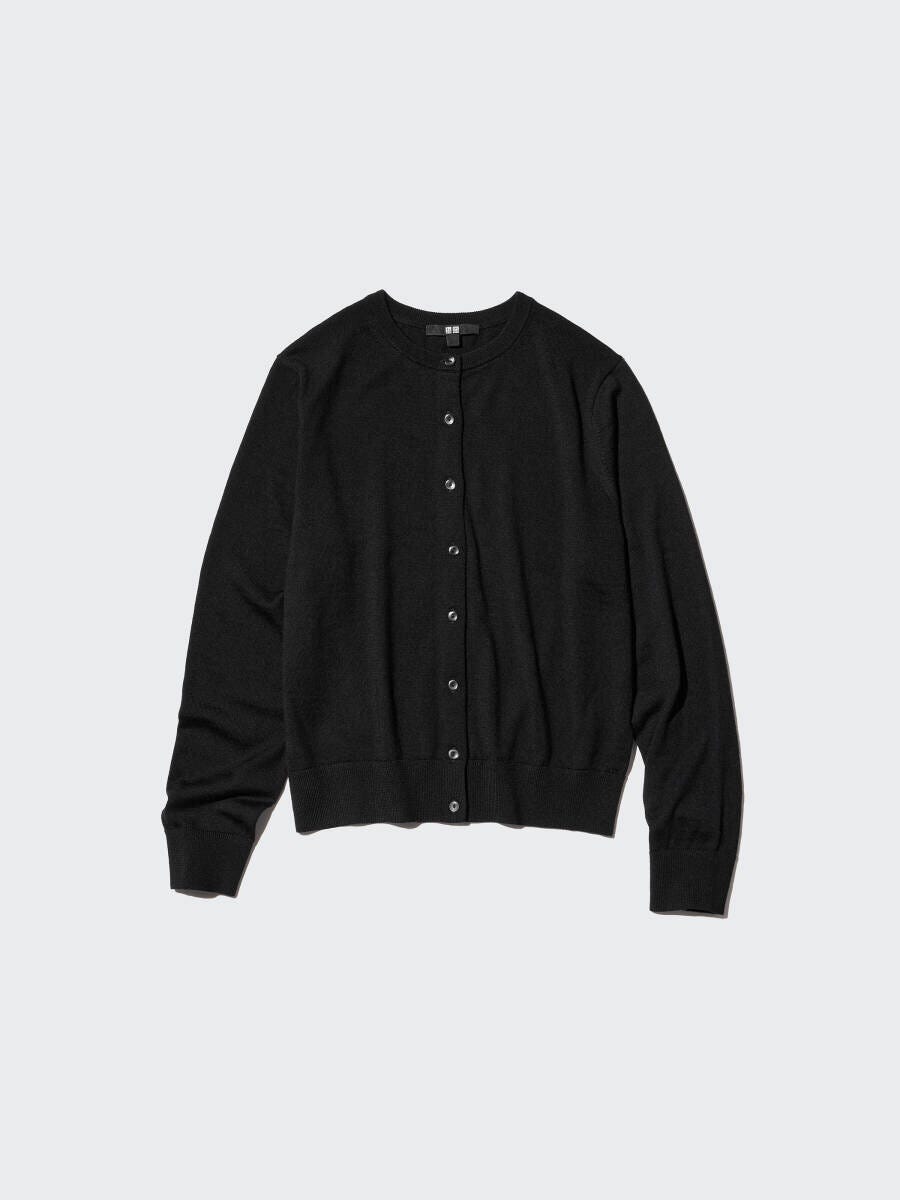 2026ユニクロ黒メリノクルーネックカーディガン