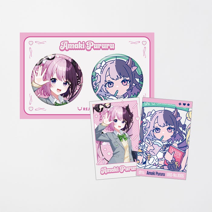 天鬼ぷるる X ファミリーマート チェキ風カード&缶バッジセット(税込2,300円)(提供写真)