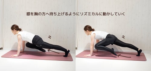 膝を胸のほうへ持ち上げるようにリズミカルに動かす