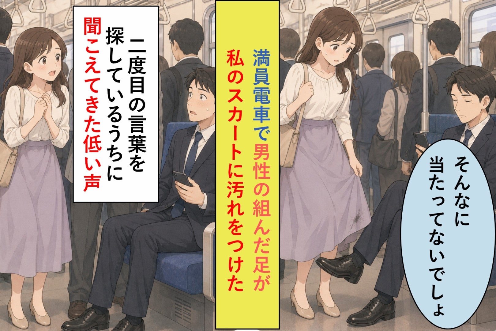 満員電車でスカートに靴跡、「そんなに当たってない」の直後に届いた声
