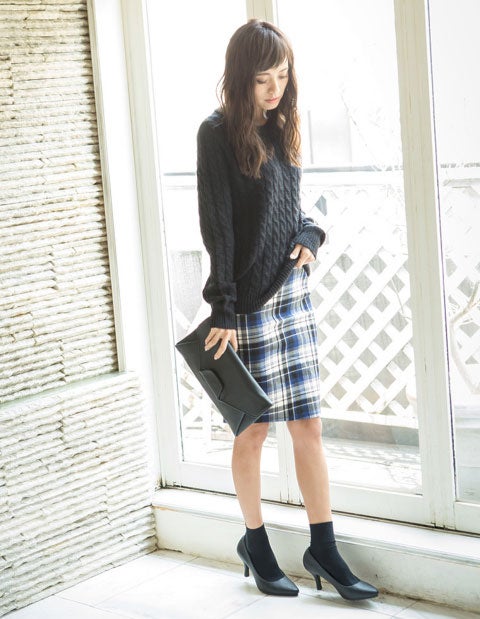レトロチェック柄ペンシルタイト膝丈スカート CHICMUSE「Re:EDIT by GALSTAR」1,298円（税込）／画像提供：Re:EDIT by GALSTAR