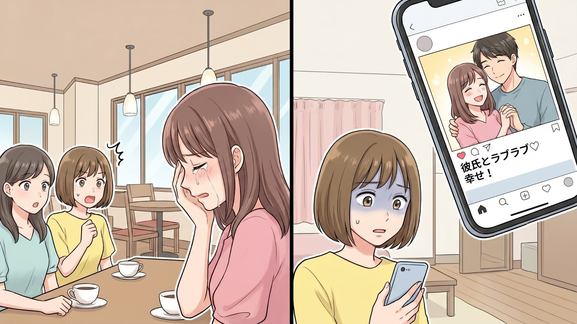 友人からの突然の「彼氏と別れたい」宣言。しかし、SNSを見ると“ラブラブな投稿”が...振り回された主人公は【まさかの行動】を！？