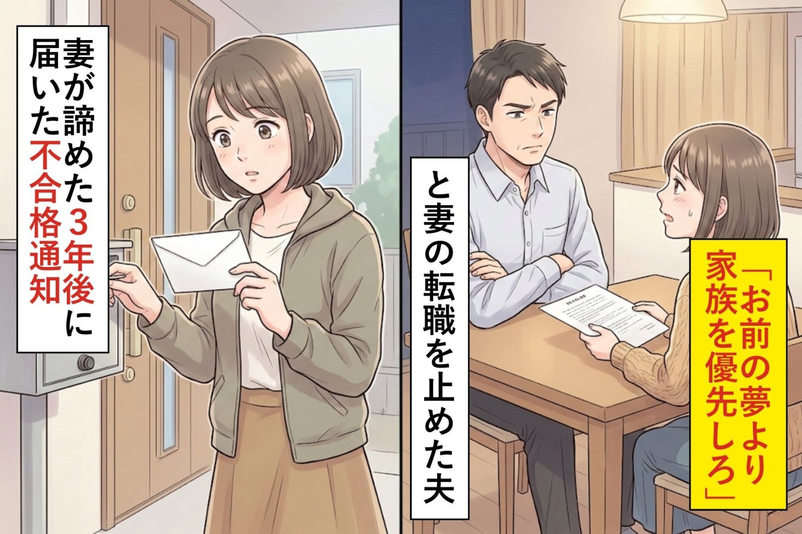 「お前の夢より家族を優先しろ」と妻の転職を止めた夫→妻が諦めた３年後に届いた"不合格通知"