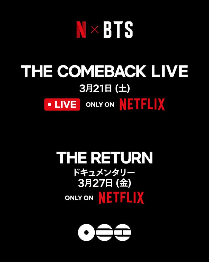 『BTS THE COMEBACK LIVE _ ARIRANG』『BTS:THE RETURN』