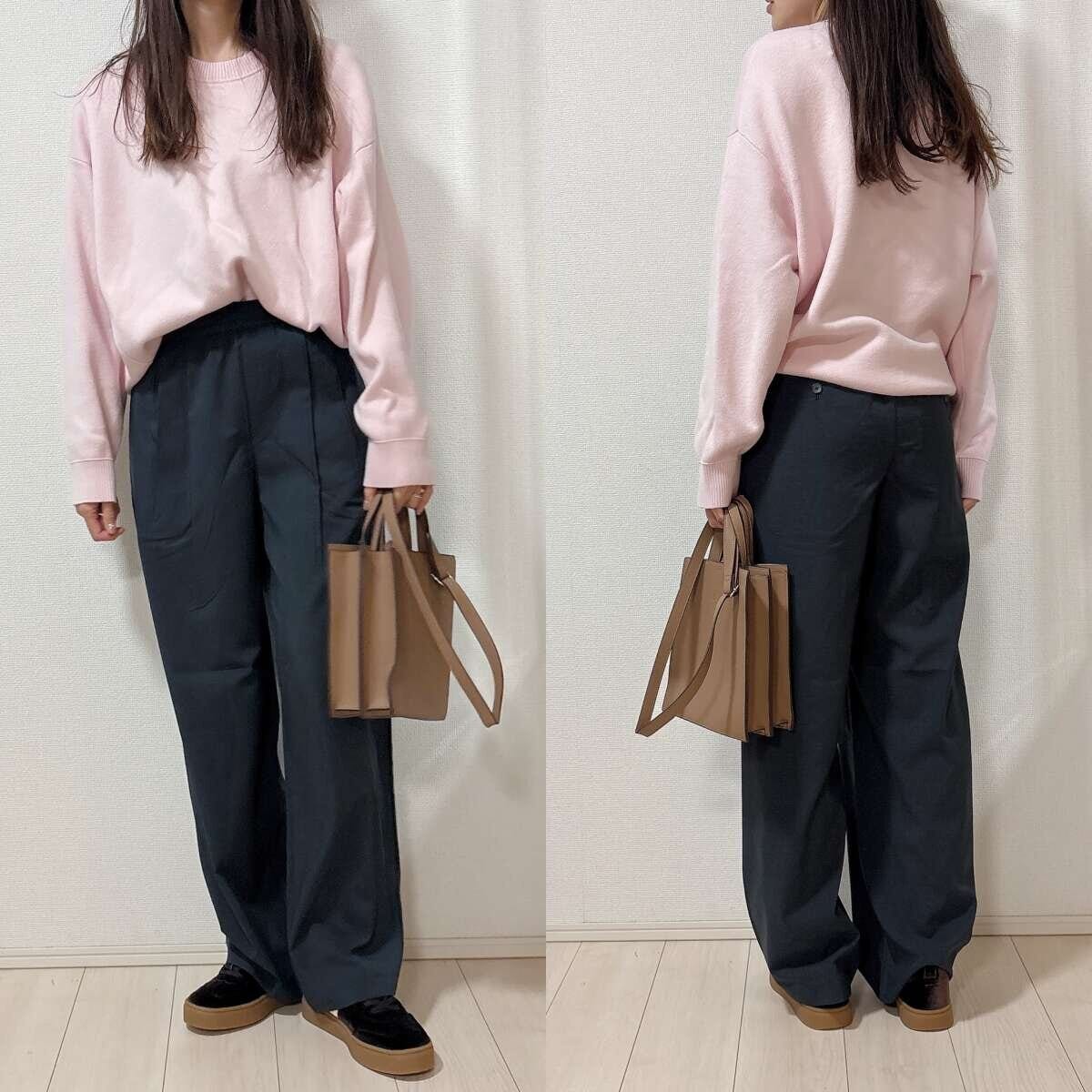 ユニクロイージータックパンツとピンクニットコーデ