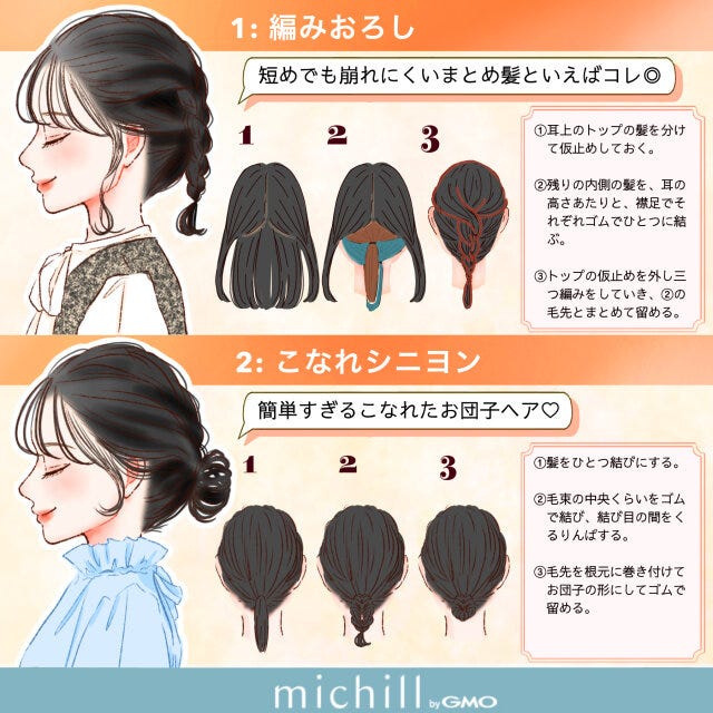 黒髪　最旬アレンジ　重たさ回避　12style　kyoko.　イラスト　編みおろし　こなれシニヨン
