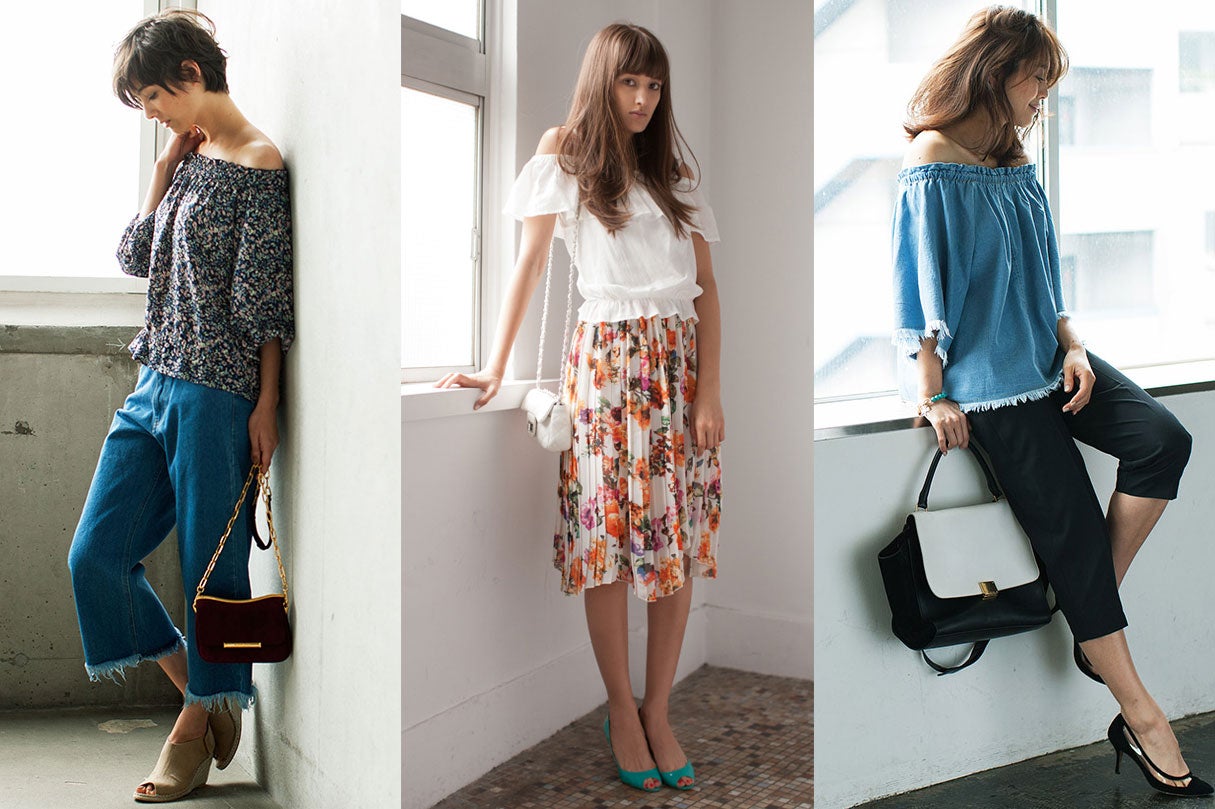 色っぽオフショルトップスでヘルシーな肌見せ！上品セクシーコーデ