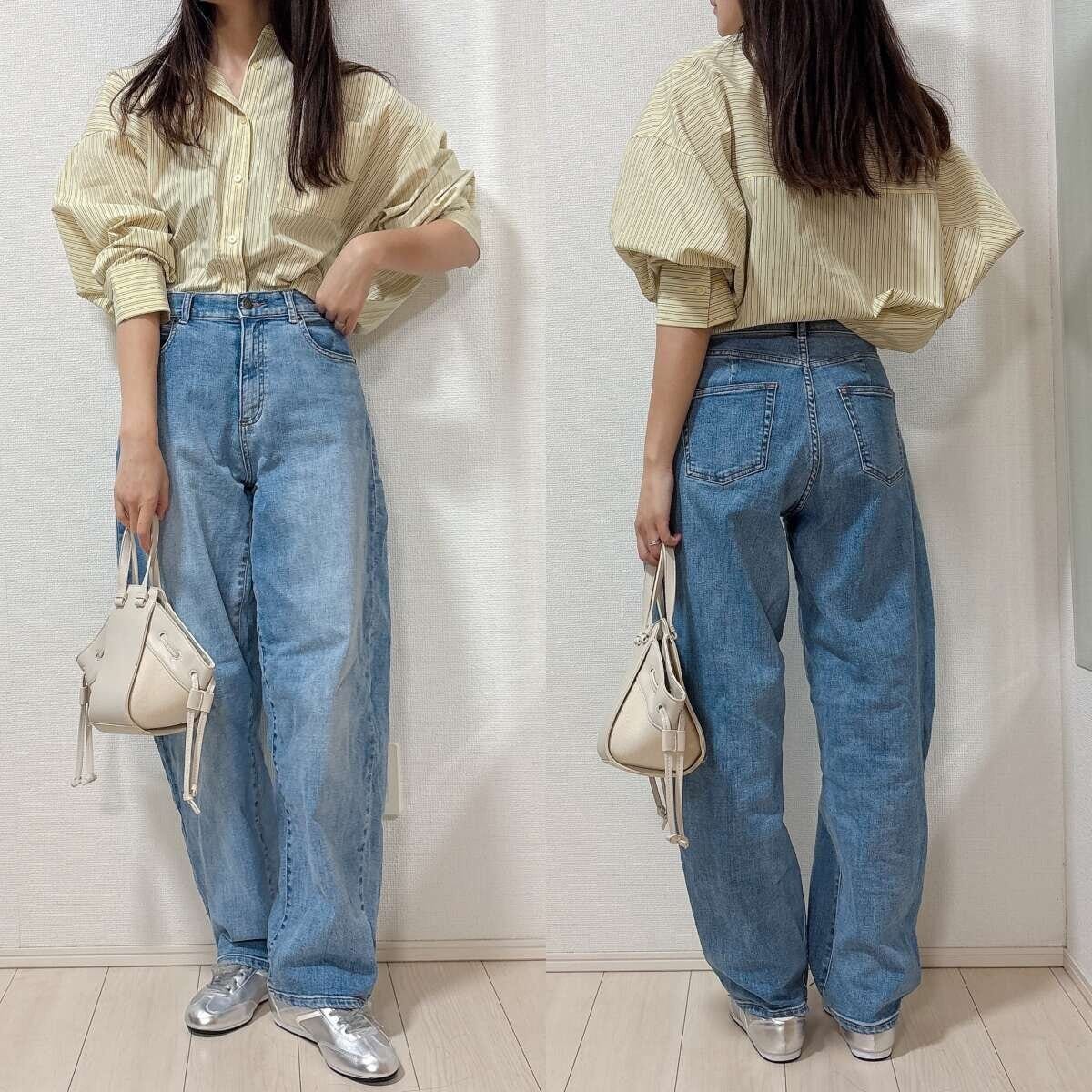 GUドルマンスリーブストライプシャツ GUドルマンスリーブストライプシャツとデニムコーデ