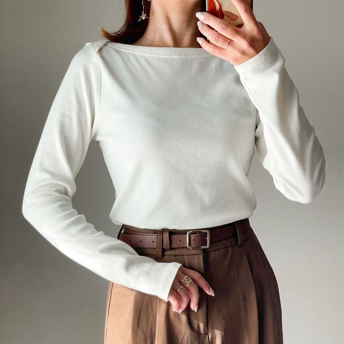 cocaリブボートネックカットソー　アイボリー