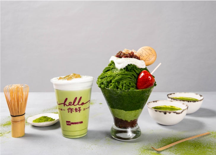 アイスモンスター「抹茶あずきパフェかき氷」濃い抹茶氷にミルクフォームをたっぷり