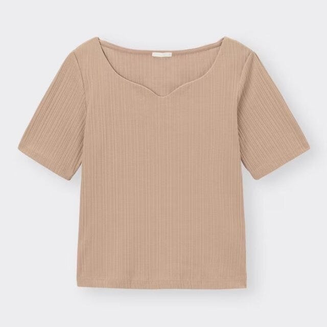 GU　トップス　値下げ　リブハートネックコンパクトT