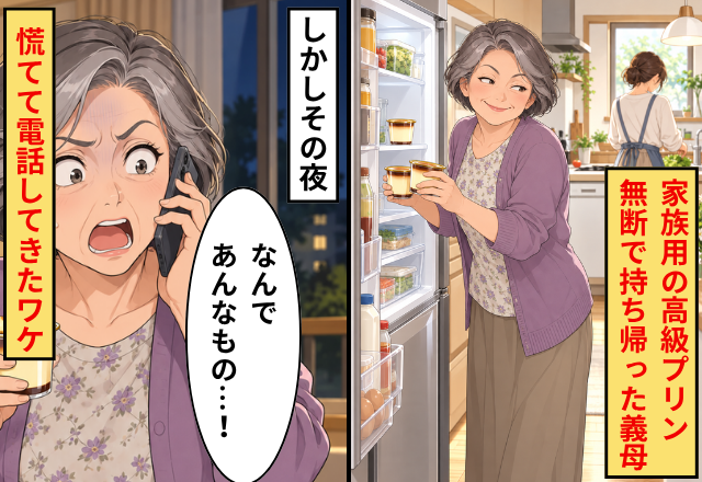 家族用の【高級プリン】無断で持ち帰った義母！？しかしその夜⇒「なんであんなもの…！」慌てて電話してきたワケ