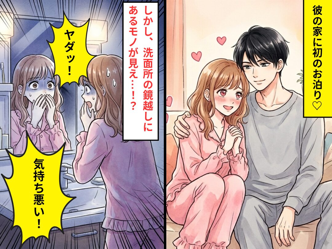 彼の家に初のお泊り♡しかし「ヤダッ！気持ち悪い！」⇒洗面所の鏡越しに、“見えたモノ”に背筋が凍りついたワケ