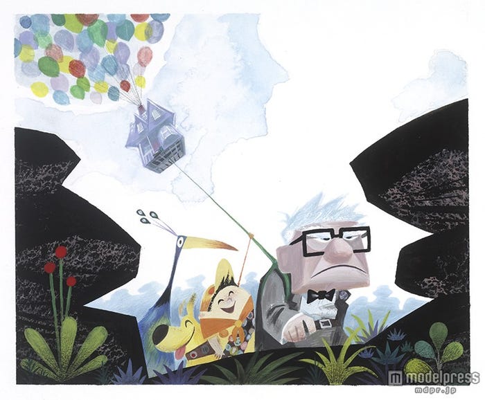 リッキー・ニエルヴァ《ケヴィン、ダグ、ラッセル、カール》『カールじいさんの空飛ぶ家』(2009年)グアッシュ/板(C)Disney/Pixar