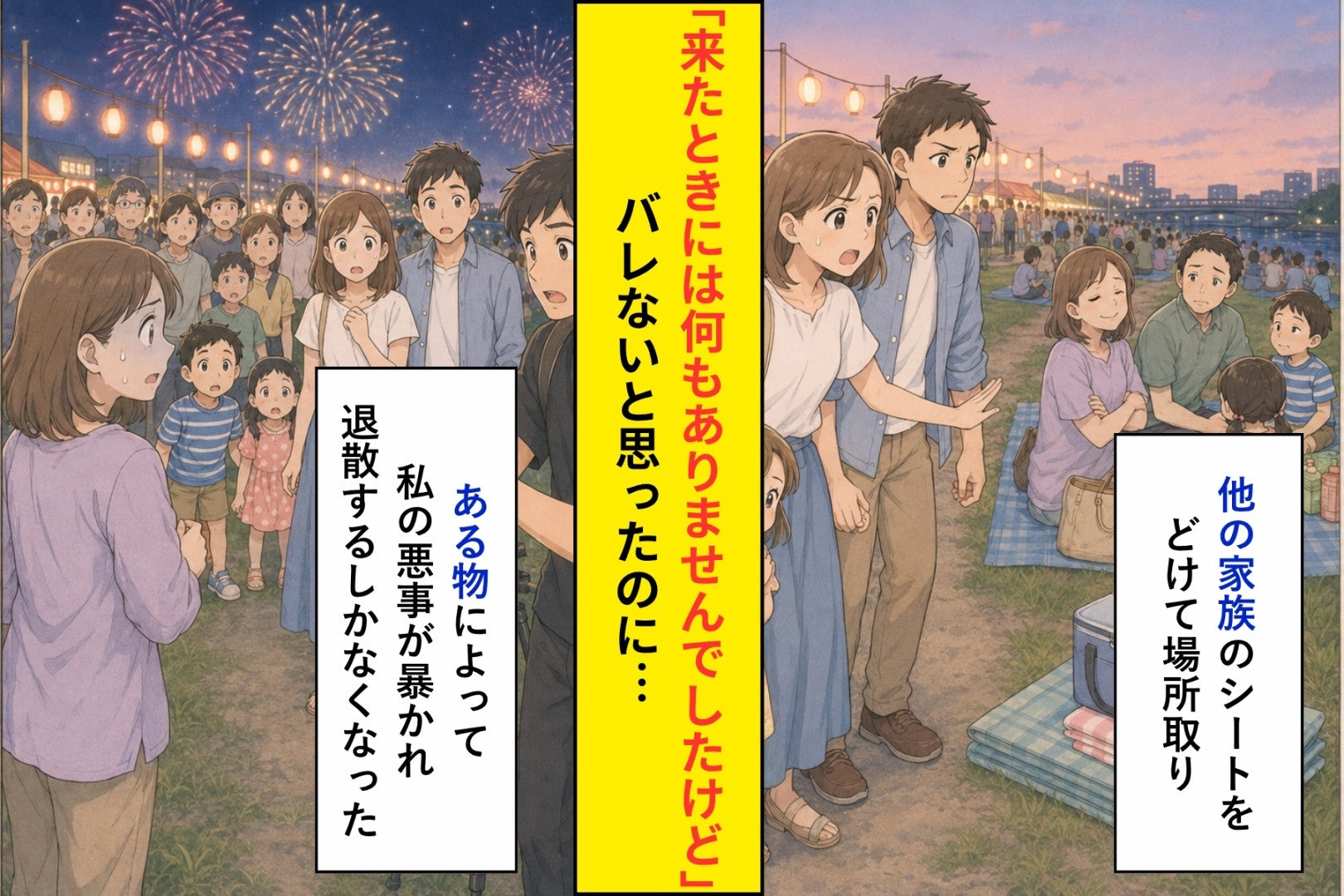 花火大会で場所を奪った私たち、５分後に周りの視線が変わった理由