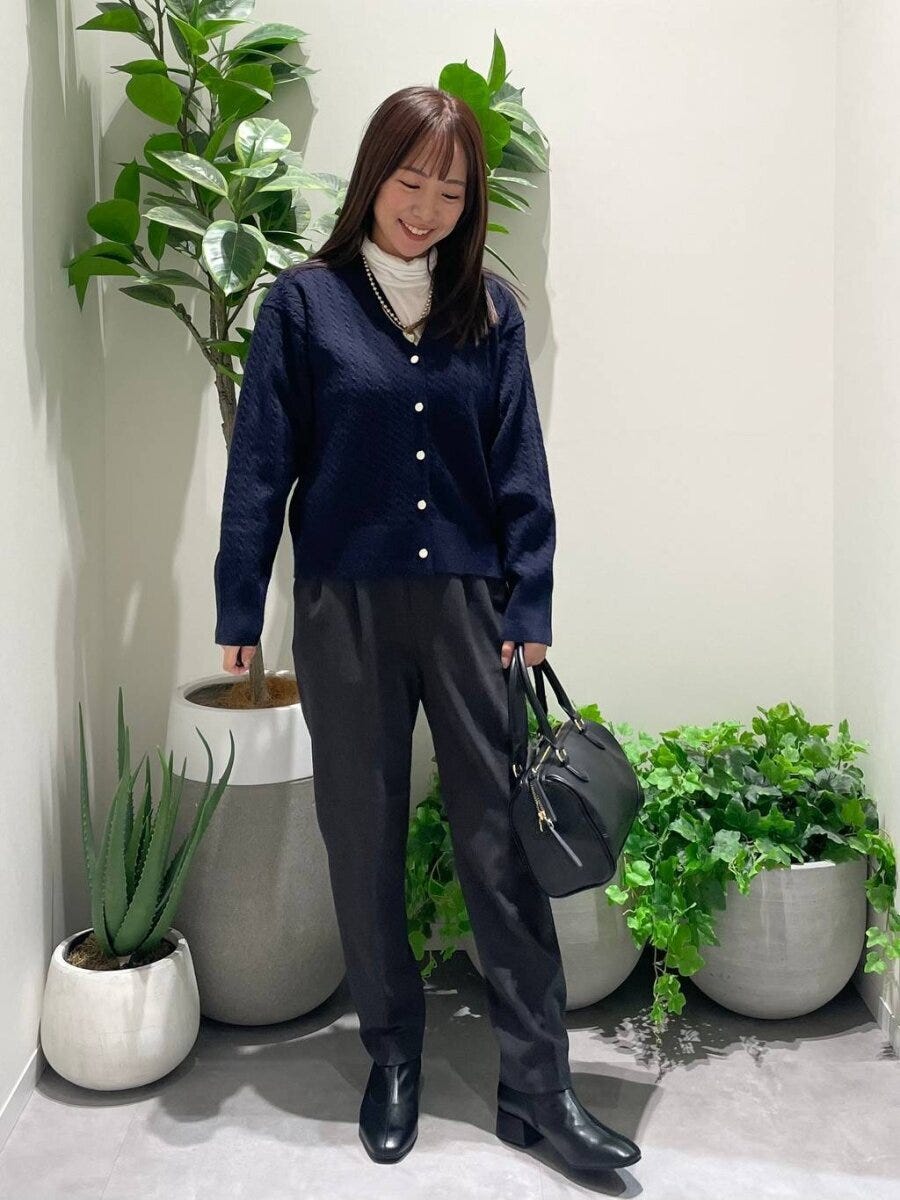 グローバルワーク大人女性おすすめケーブルVネックカーディガン