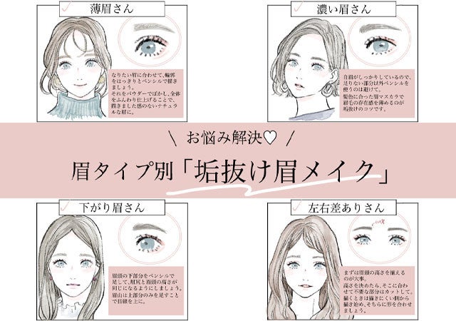 薄眉も下がり眉もコレで解決♡まゆ毛のタイプ別「垢抜け眉メイク